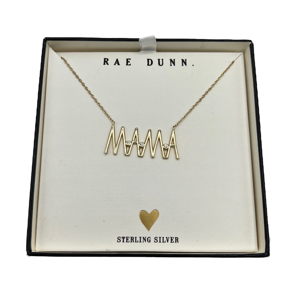 NEW Rae Dunn Gold Plated Sterling Silver Cubic Zirconia “Mama” Necklace